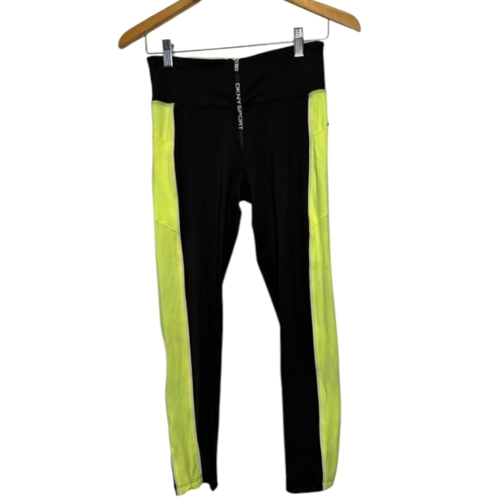 Dkny sport black neon yellow cropped workout Capri leggings small
